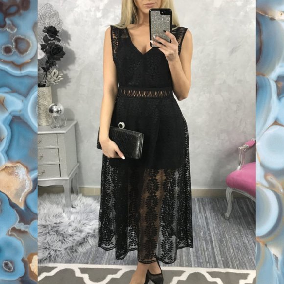 Black Contrast Lace Dress - Picture 5 of 9